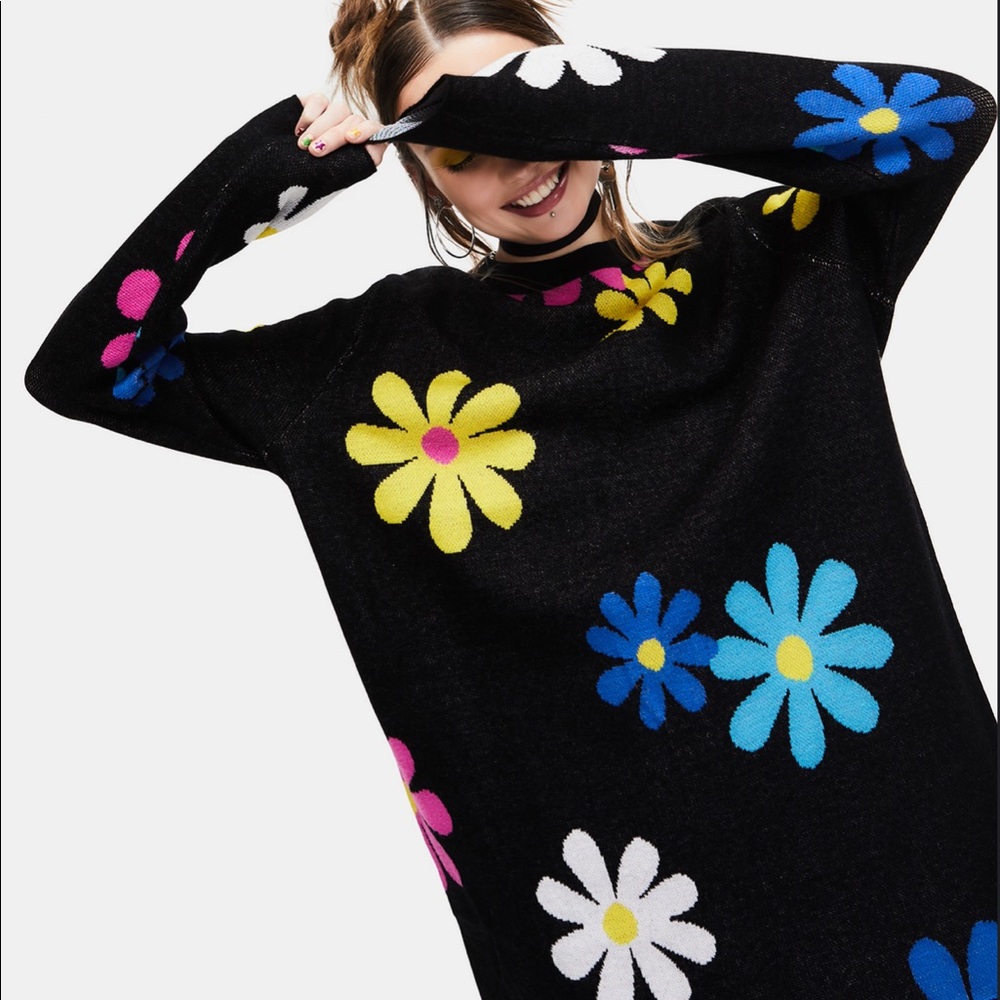 Groovy colorful flower over sized sweater